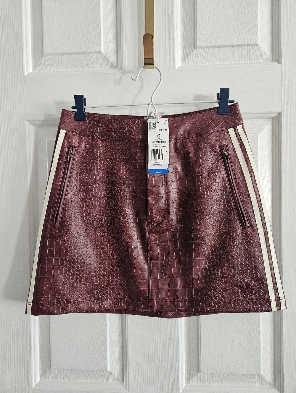 NWT- Adidas Originals Pleather Three Stripe Mini Skirt- Maroon